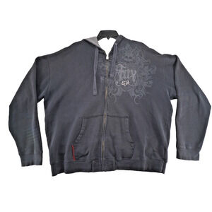 Fox Racing Deluxe Zip Up Hoodie Men’s XXL Black Gothic Graphic Full Zip